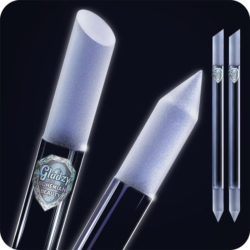GLADZY Glass Cuticle Pusher Tool - 2 pcs Dual Ended Manicure Stick, Etched Crystal Glass Cuticle Remover, Callous and Dry Skin Fingertip File, Nail Shaper, Professional Nail Care, Ethically Made in EU - Image 1
